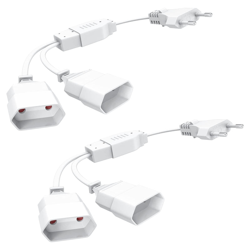  [AUSTRALIA] - Extension cable Euro plug, Euro plug extension, flat power cable extension, extension cable flat plug, extension cable flat 5cm, Euro plug distributor - white 2 pieces Extension cable 2 compartment Euro plug 2 pieces white