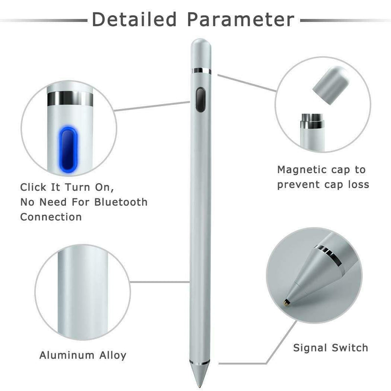 Stylus Pencil Compatible for Apple,Active Stylus Pen for Touch Screens, 1.5mm Metal Fine Point High Sensitivity Digital Stylus Pen Compatible with i-Pad,Android Tablet and Other Touch Screen (Silver) Silver - LeoForward Australia