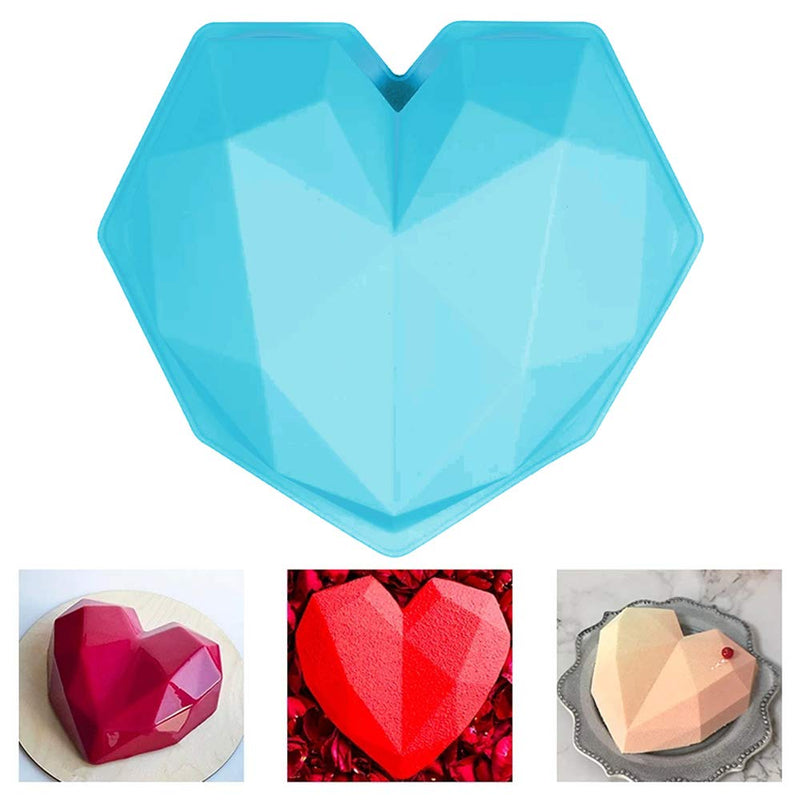  [AUSTRALIA] - Neepanda 3D Diamond Heart Shape Cake Chocolate Mold Food Grade Silicone Nonstick Oven Safe Baking Pan Mold with 10pcs Small Wooden Hammers Mallet Pounding Toy for Homemade DIY Dessert Tools, Blue