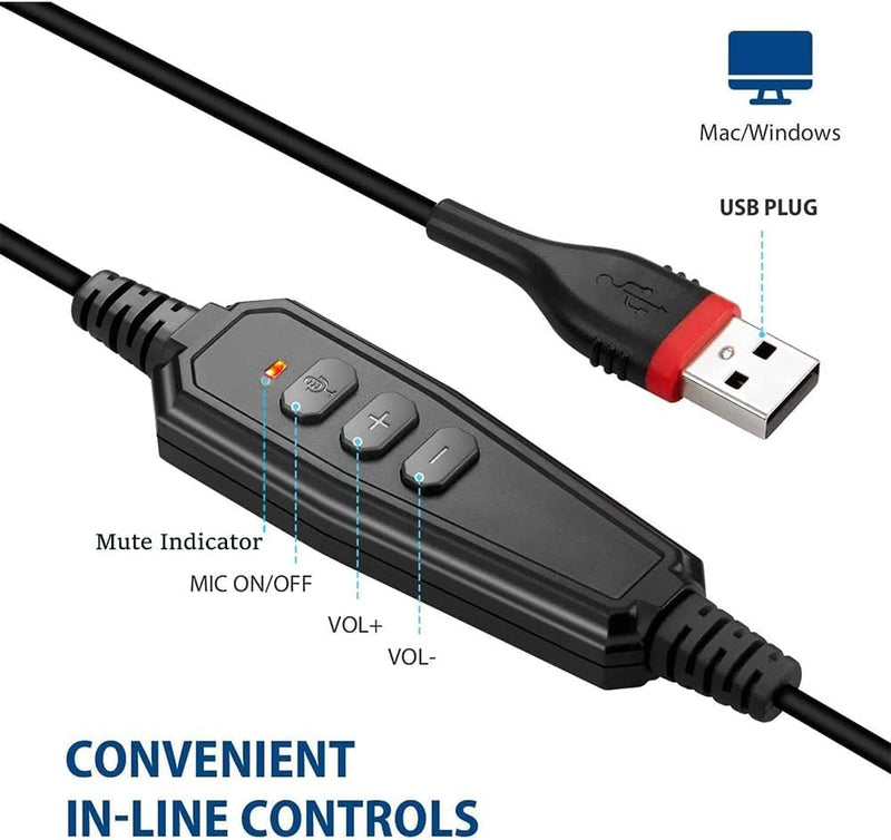  [AUSTRALIA] - USB Headset with Microphone, Computer Headset with Noise Cancelling Mic, Ultra Comfort HD Stereo Sound Wired Headphones with in-Line Controls for PC Laptop Home Office Skype Zoom UC Call Center Black