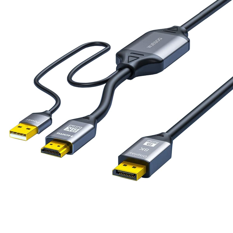  [AUSTRALIA] - WJESOG HDMI to Displayport 8K Cable 6ft with USB Power,HDMI 2.1 Male to DP 1.4 Male Converter Support 8K@30Hz/4K@120Hz/2K/144Hz for Xbox One/PS4/PS5/NS HDMI to DP Cable 8K