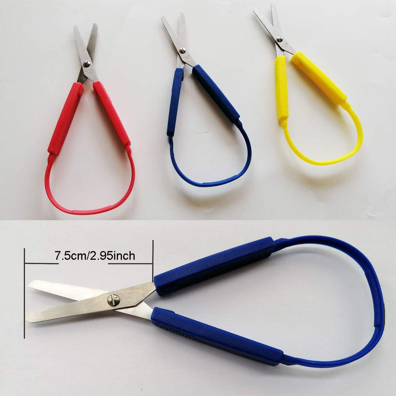  [AUSTRALIA] - RAYNAG 3 Pack Loop Mini Stainless Steel Scissors Adaptive Design Craft Scissors Papers Cutters Elastic Yarns Special Needs Classroom Cutting Tool, Comfortable Grip