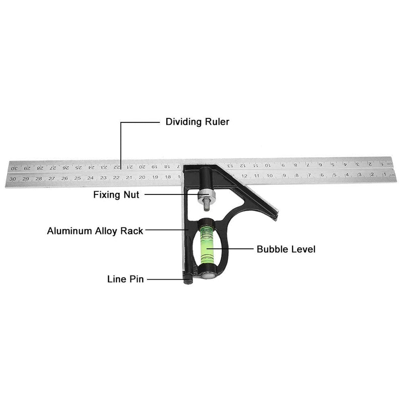  [AUSTRALIA] - Adjustable Square Angle Ruler, Combination 45/90 Degree 300mm Adjustable Angle Ruler, for Carpenter Tools Woodworking Tools Woodworking Hardware Carpentry Tools