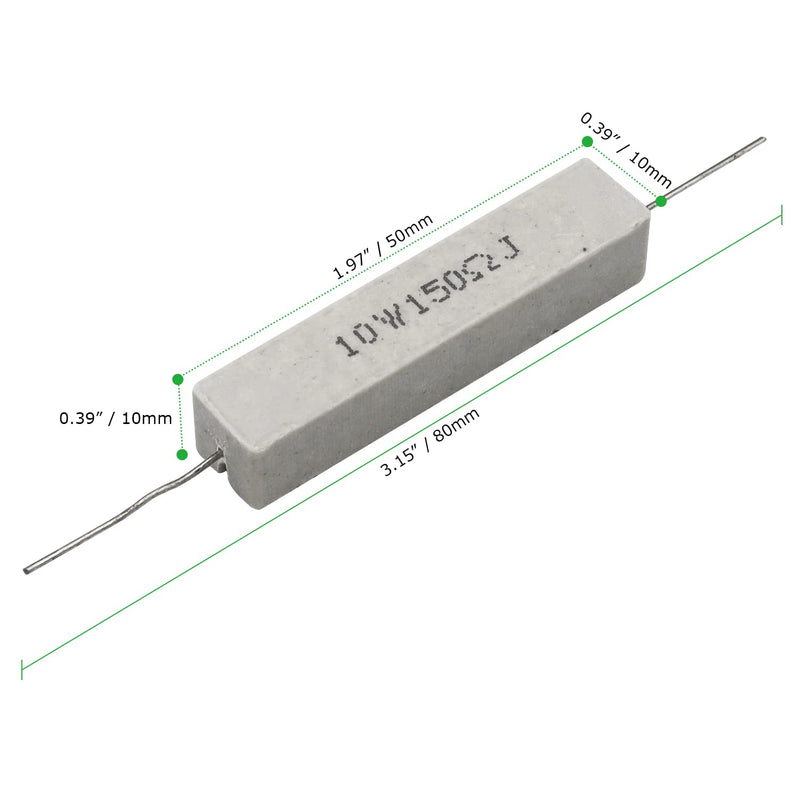  [AUSTRALIA] - Dimlove Cement Resistor,10 PCS 10w 150 Ohm 5% Axial Lead Wire Resistor White Wound Fixed Ceramic Resistors Wirewound Power Flame Heat Moisture Resistance Precharge Horizontal 10W 150ΩJ