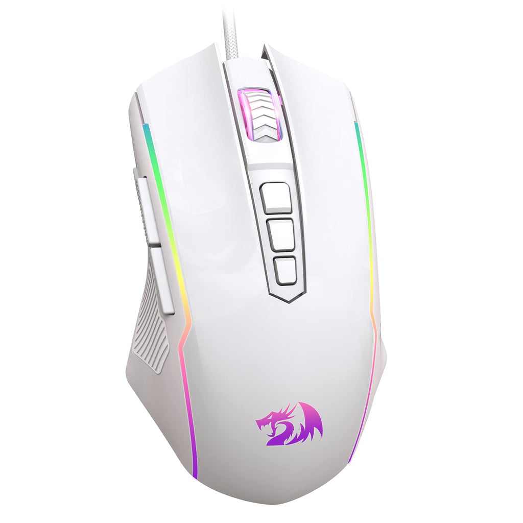  [AUSTRALIA] - Redragon Gaming Mouse, Wired Gaming Mouse with RGB Backlit, 8000 DPI Adjustable, PC Gaming Mice with 9 Programmable Macro Buttons & Fire Button, PC Gaming Mouse for Windows/Mac, White