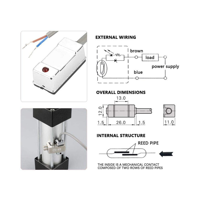  [AUSTRALIA] - Magnetic Sensor Reed Switch for Cylinder CS1-U Magnetic Air Pneumatic Cylinder NO Magnetic Reed Switch Sensor DC AC 5V- 240V