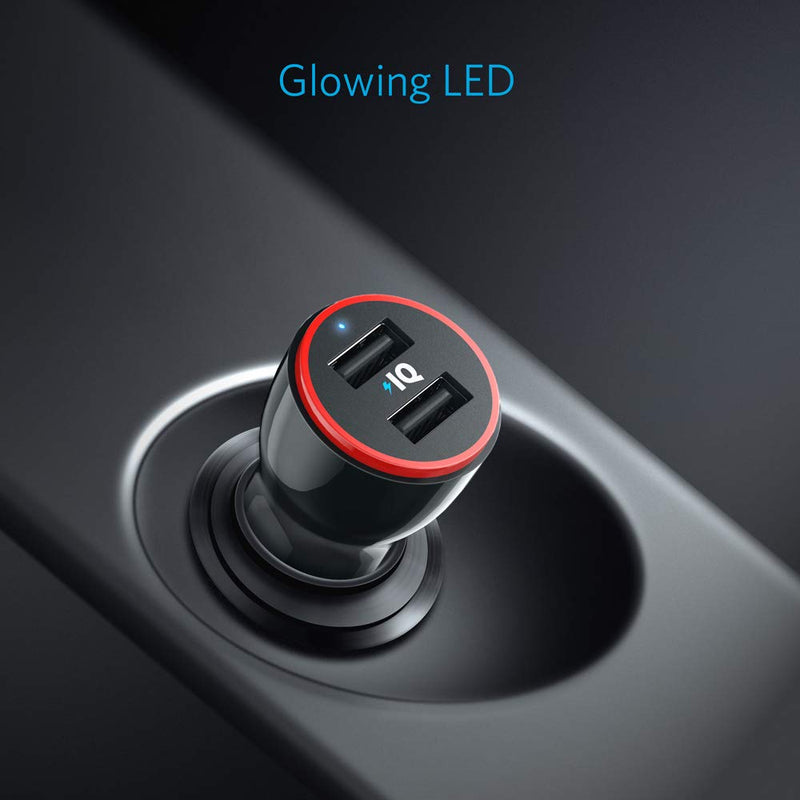 Anker Car Charger, Mini 24W 4.8A Metal Dual USB Car Charger, PowerDrive 2 Alloy Flush Fit Car Adapter with Blue LED, for iPhone XR/Xs/Max/X/8/7/Plus, iPad Pro/Air 2/Mini, Galaxy, LG, HTC and More Black - LeoForward Australia