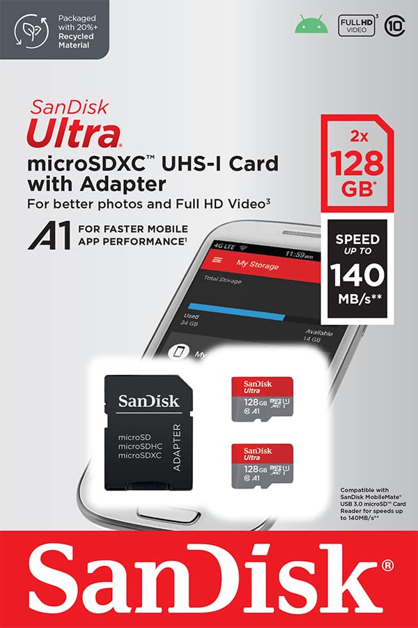  [AUSTRALIA] - SanDisk 128GB 2-Pack Ultra microSDXC UHS-I Memory Card (2x128GB) with Adapter - SDSQUAB-128G-GN6MT New Generation 128GB (2-Pack)