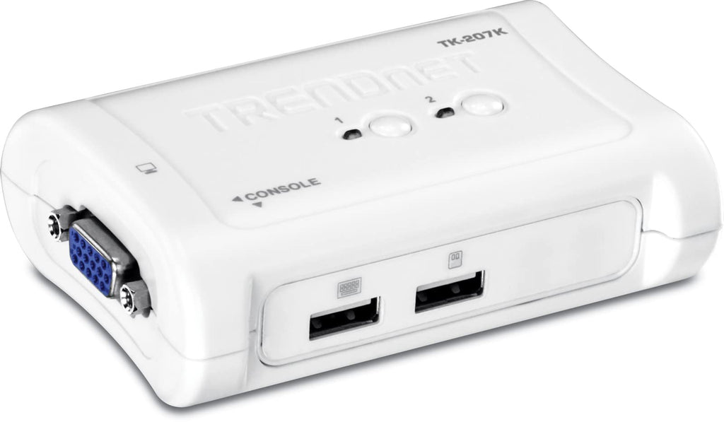  [AUSTRALIA] - TRENDnet 2-Port USB KVM Switch and Cable Kit, 2048 x 1536 Resolution, Device Monitoring, Auto-Scan, Audible Feedback, USB 1.1, Compliant with Windows and Linux, Hot-Pluggable, White, TK-207K 2 Port USB w/ Cables