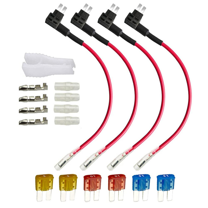  [AUSTRALIA] - Gebildet 4pcs 12V-24V Add-a-Circuit Micro2 Fuse Tap, Piggy Back Blade Fuse Holder with Wire Harness, 6 pcs Micro 2 Fuse (5A 10A 15A) and Fuse Puller 4pcs-Fuse Holder