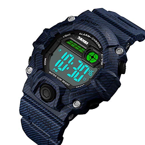 Boys Camouflage LED Sports Kids Watch Waterproof Digital Electronic Military Wrist Watches for Kids with Silicone Band Alarm Stopwatch Watches Age 5-10 Denim Blue - LeoForward Australia
