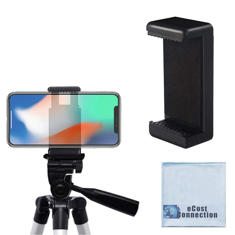  [AUSTRALIA] - Acuvar Universal Tripod Smartphone Mounts with Dual Mounting Points for iPhone, Android, and All Smartphones up to 3.5" Wide + Microfiber Cloth 1 Pack