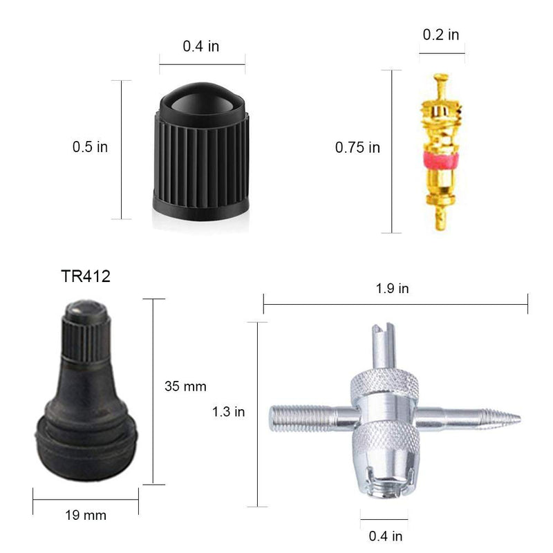  [AUSTRALIA] - ZHSMS Tyre Valve Stem Puller Tools Set with 10 Pcs TR412 Snap-in Valve Stems with Valve Stem Cores, 1 Pcs Dual Single Head Valve Core Remover 1 Pcs 4-Way Valve Tool