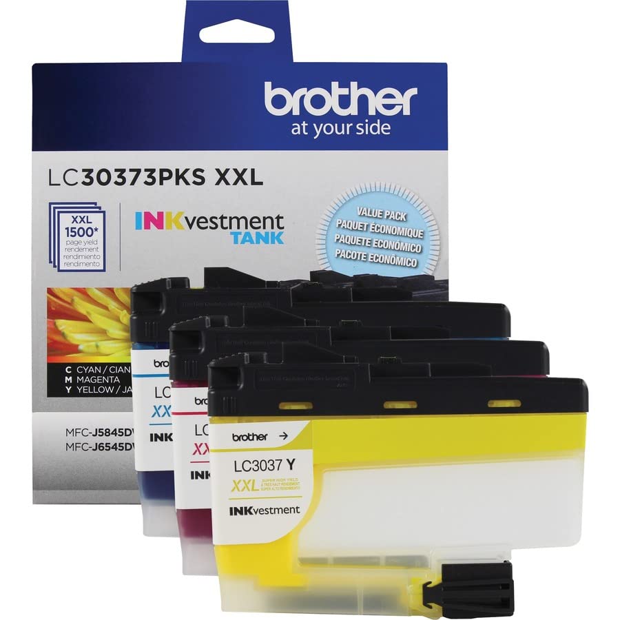 [AUSTRALIA] - Brother Genuine LC30373PKS, 3-Pack Super High-Yield Color INKvestment Tank Ink Cartridges, Includes 1 Cartridge Each of Cyan, Magenta and Yellow Ink, Page Yield Up to 1,500 Pages/Cartridge, LC3037