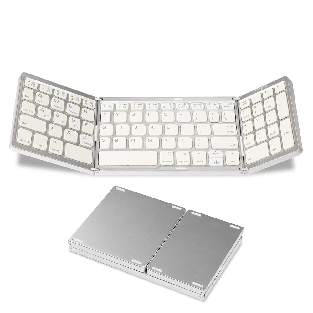  [AUSTRALIA] - Foldable Wireless Keyboard,Portable Keyboard Full Size with Numeric Keypad Rechargeable for Windows iOS Laptop Android Tablet PC Smartphone (Silver) Silver