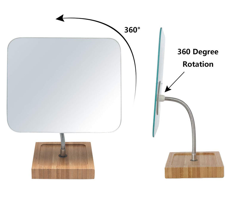 [AUSTRALIA] - YEAKE Flexible Gooseneck Bamboo Vanity Makeup Mirror,360°Rotation 8" Large Frameless Vanity Mirror Folding Portable Table Desk Mirror with Stand Bathroom Shaving Make Up Mirrors Rectangle Large (Pack of 1) Bamboo Flexible Makeup Mirror With Stand