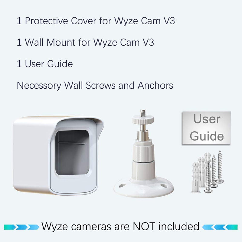  [AUSTRALIA] - PEF Mount for All-New Wyze Cam V3 ONLY, Weatherproof Protective Cover and 360 Degree Adjustable Wall Mount Solid Housing for Wyze V3 Outdoor Indoor Smart Home Camera System (White, 1 Pack) White