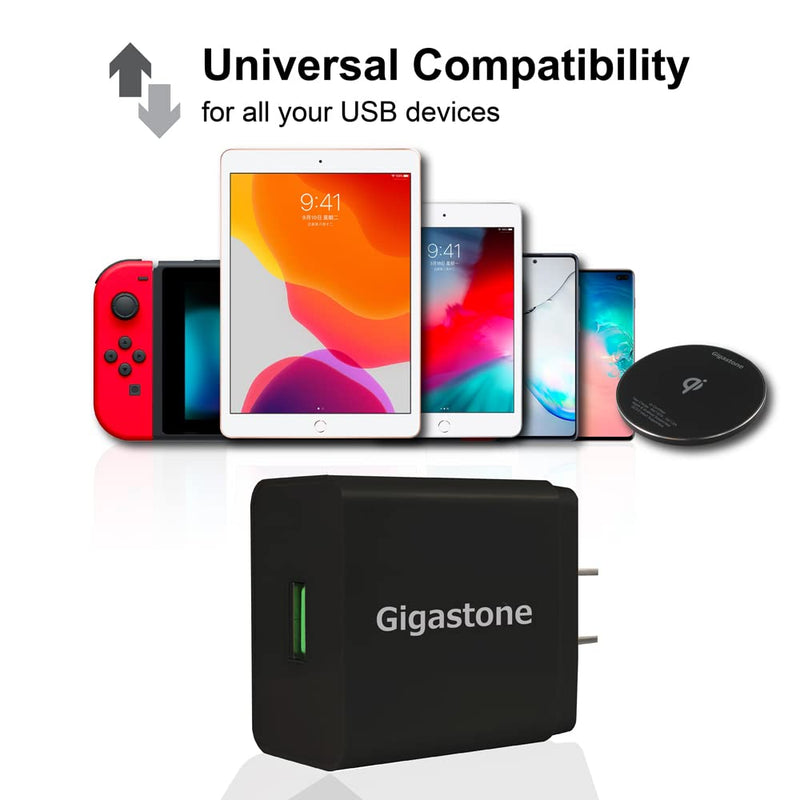  [AUSTRALIA] - Gigastone USB Wall Charger, QC3.0 Qualcomm Certified 3A Charger Plug, iPhone 18W Fast Charging, Compact Wall Charger for iPhone 14 13 12 11 Pro Max Galaxy S22 S21 S20 18W Wall Charger-Black