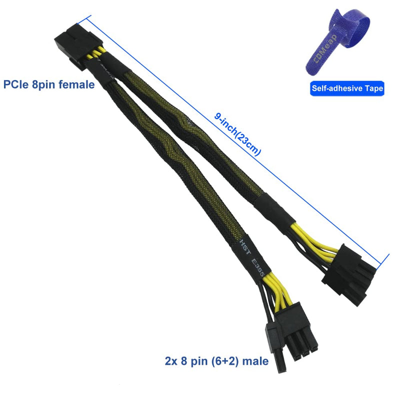  [AUSTRALIA] - COMeap GPU VGA PCIe 8 Pin Female to Dual 2X 8 Pin (6+2) Male PCI Express Power Adapter Braided Y-Splitter Extension Cable 9-inch(23cm) Sleeved x1pcs