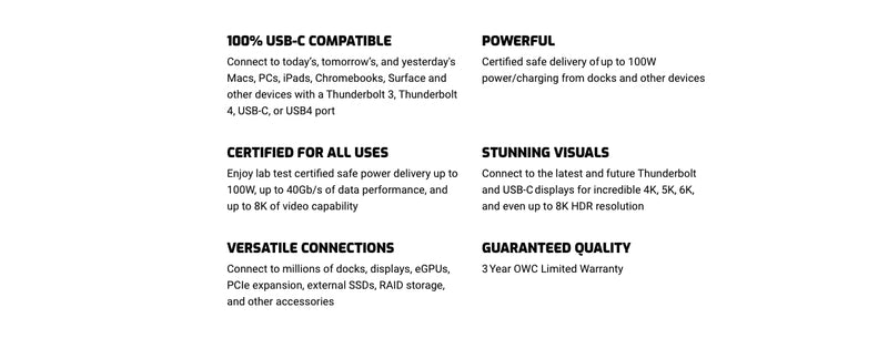  [AUSTRALIA] - OWC Thunderbolt 4 Cable, Thunderbolt Certified, 2.0 Meter (6.56 ft.), 40 Gb/s Data Transfer, 100W Power Charging, Compatible with Thunderbolt 4, Thunderbolt 3, USB-C, and USB4 Devices, Black 2.0M