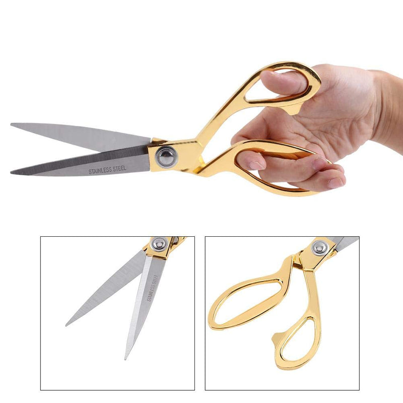  [AUSTRALIA] - Stainless Steel Scissors, 9.5in Stainless Steel Scissors Ewing Scissors Blade Tailoring Scissors Gold Color Handle for DIY Tailor Sewing Embroidery Craft Needlework Art Work Everyday Use