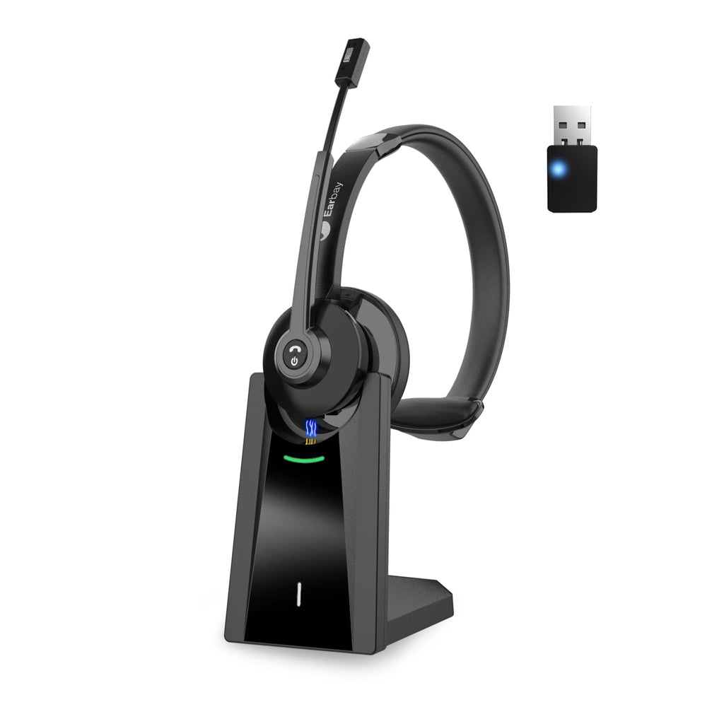  [AUSTRALIA] - Trucker Bluetooth Headset V5.2, Wireless Headset with Mic Noise Cancelling & USB Dongle, 28hrs talktime, On Ear Wireless Headphones with Mic Mute & Charging Dock for PC/Cell Phone/Zoom/Skype/Office 783C