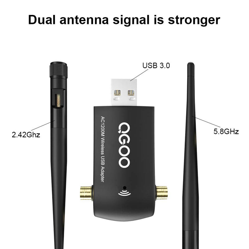 Wireless USB WiFi Adapter, QGOO WiFi Adapter USB 3.0 AC1200 High Gain Dual 5dBi Antennas 802.11ac/a/b/g/n Dual Band 2.42GHz/300Mbps 5.8GHz/867Mbps for PC Windows 10/8/7/Vista/XP, Mac OS 10.9-10.15 - LeoForward Australia