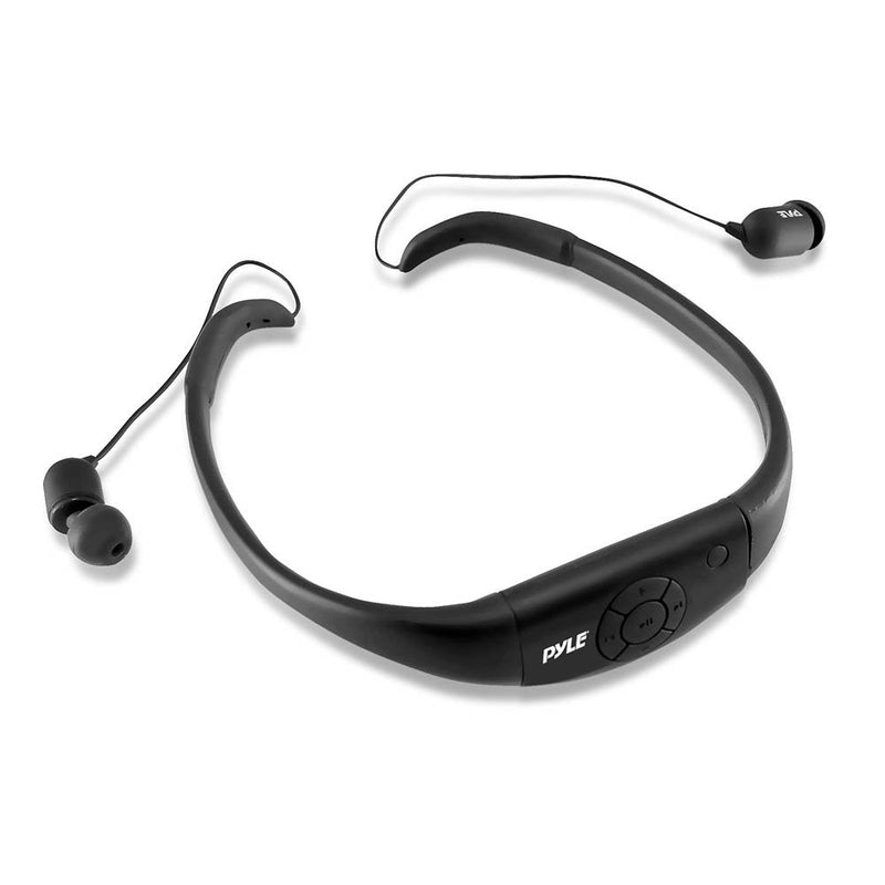  [AUSTRALIA] - Pyle Waterproof MP3 Music Player Headphones - Marine Grade IPX8 Waterproof Rating w/ Built-in Rechargeable Battery, 8GB Memory & FM Radio, Charges Via USB Port, LED Indicator Lights PSWP8BK