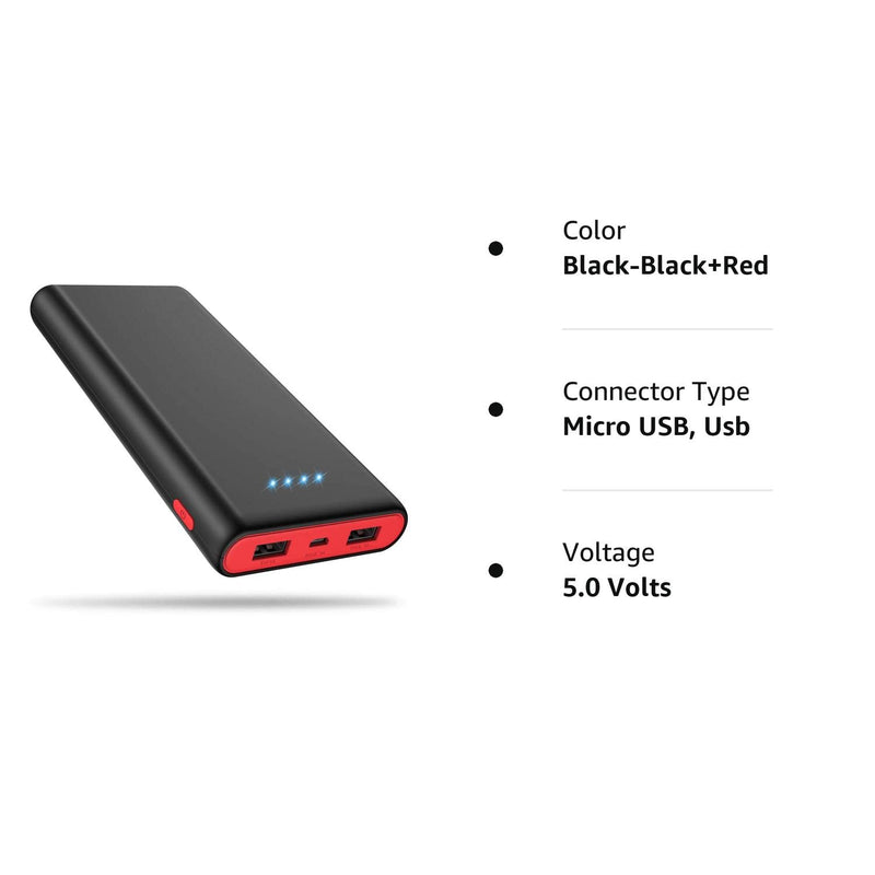  [AUSTRALIA] - Portable Charger Power Bank 25800mAh, Ultra-High Capacity Fast Phone Charging with Newest Intelligent Controlling IC, 2 USB Port External Cell Phone Battery Pack Compatible with iPhone,Android etc Black-Black-Red