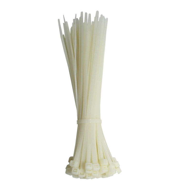  [AUSTRALIA] - QualGear CT4-W-100-P Self-Locking Cable Ties, 8-Inch, White 100/Poly Bag