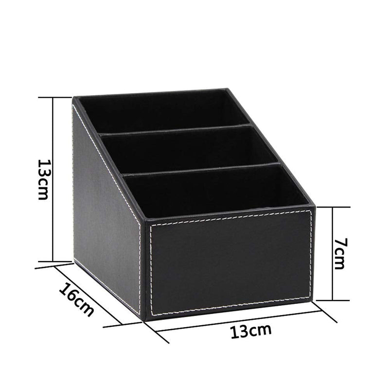  [AUSTRALIA] - Saycker PU Leather Desk Organizer Storage 3 Compartment for Pen Mobile Phone TV Remote Control(Black) Black