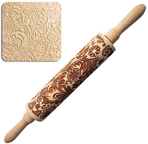  [AUSTRALIA] - Paisley Embossing Rolling Pin 14.9 Inch Engraved Wooden Rolling Pin for Baking,Perfect Christmas Gift for Making Cookies Crusts Pies Pastry Clay New Paisley Rolling Pin