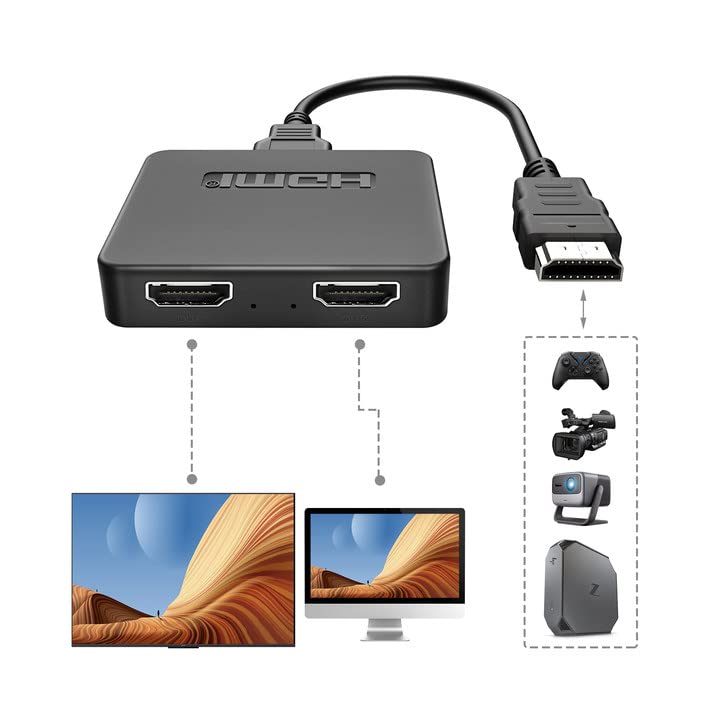  [AUSTRALIA] - 4K HDMI Cable Splitter 1 in 2 Out, NEWCARE HDMI Splitter for Dual Monitors Mirror Only, 1x2 HDMI Splitter HDMI Male to Dual HDMI Female Support Two TVs at The Same Time, for HD 3D LED, LCD, TV black