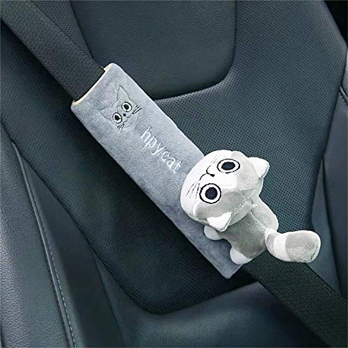  [AUSTRALIA] - Hai Hong Car Seat Belt Pads Cover 2 Packs Soft Cute Cat Shoulder Pads for All Car Owners for a More Comfortable Driving (Gray) with A Handmade Silver Coin Good Luck Bracelet for Free gray