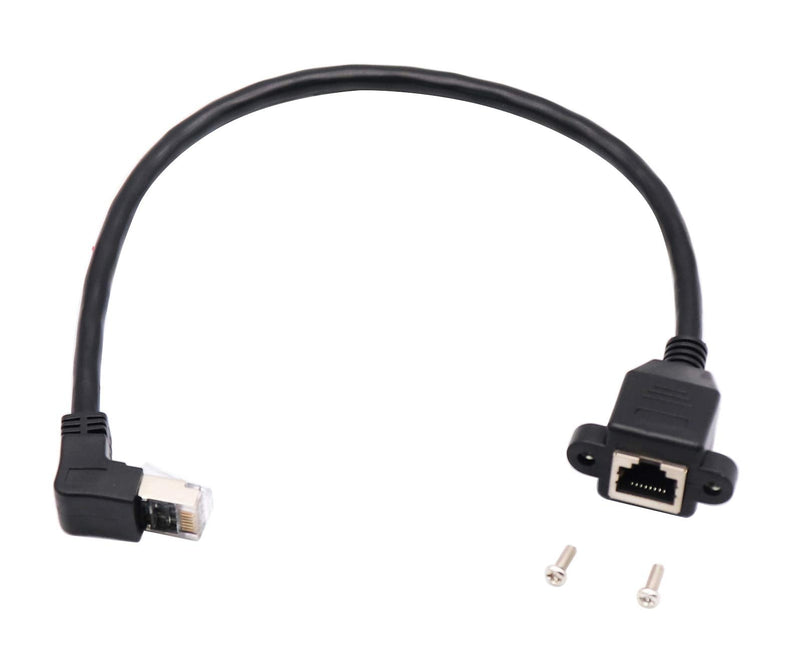  [AUSTRALIA] - zdyCGTime CAT6 RJ45 LAN Network Extension Cable,90 Degree Angle RJ45 A Male to A Female Screw Panel Mount Extension Cable, (Upward) 1FT （Black）able,1ft (Upward) Upward