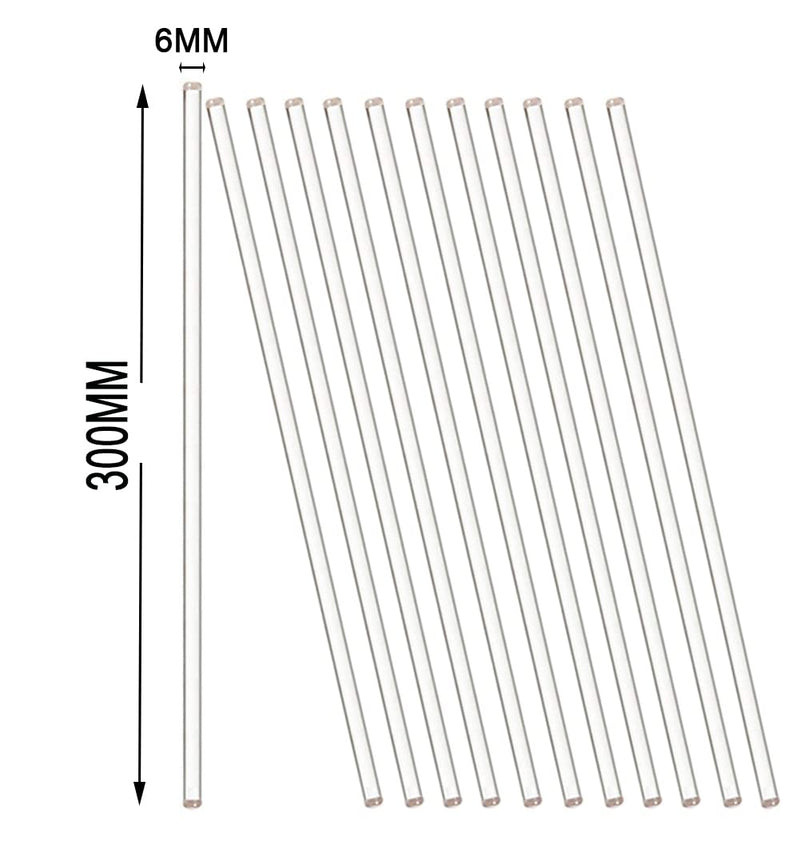  [AUSTRALIA] - 8 Pack Glass Stir Sticks 6mm Lab Stirring Rod 12 inch Length with Both Ends Round for Science, Lab, Kitchen, Science Education