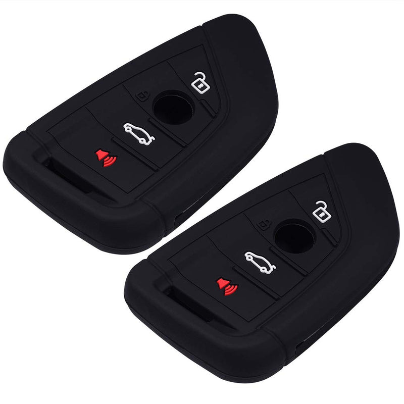  [AUSTRALIA] - Lcyam Silicone Key Fob Cover Case 4 Button Fits for BMW X1 X2 X3 X5 540I 750I BMW 3 Series (Black Black) Black Black