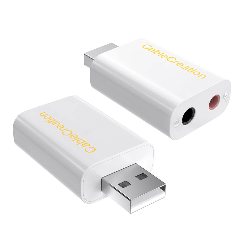  [AUSTRALIA] - CableCreation USB Audio Adapter External Stereo Sound Card with 3.5mm Headphone and Microphone Jack for Windows, Mac, Linux, PC, PS4, Laptops to Plug and Play No Drivers Needed (White) White