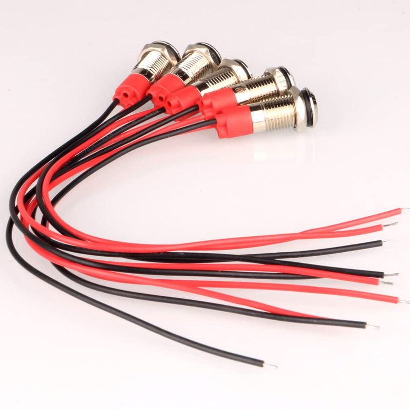  [AUSTRALIA] - Gebildet Pack of 5 8mm 3V-4.5V-5V-6V-7.5V-9V LED Metal Indicator Light Waterproof Signal Lamp Pilot Dash with Wire (Red/Orange/Blue/Green/White) Red/Orange/Blue/Green/White (8mm)