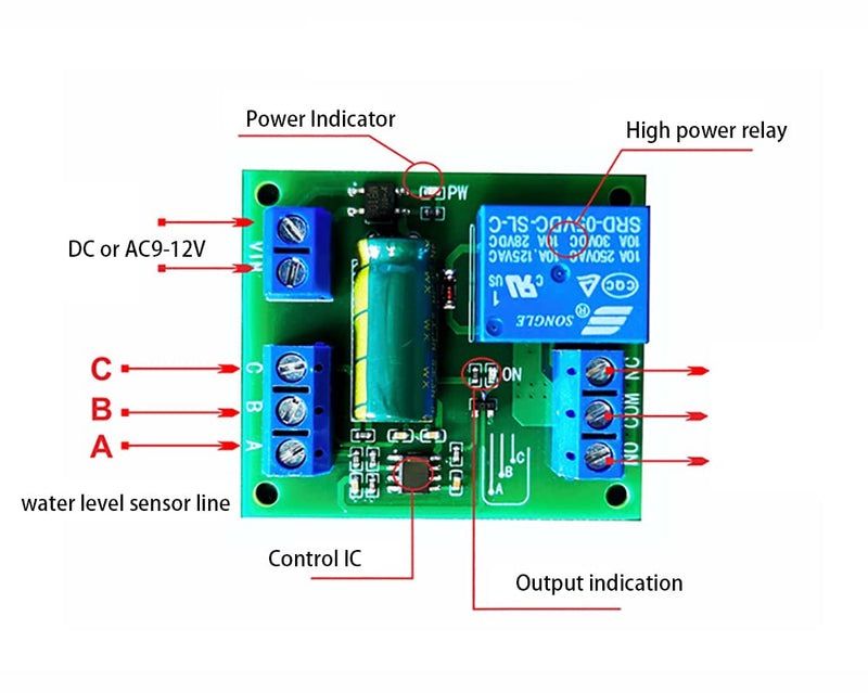  [AUSTRALIA] - Automatic Liquid Level Sensing Control Module 12V Water Tower Water Tank Water Level Water Pump Control Module DC12V