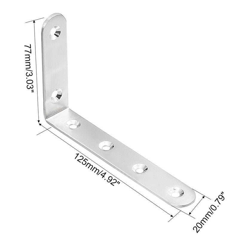  [AUSTRALIA] - uxcell Stainless Steel Shelves Corner Brace 125mmx77mmx20mm, Joint L Shape Right Angle Corner Fastener Joints Support Bracket, Pack of 4