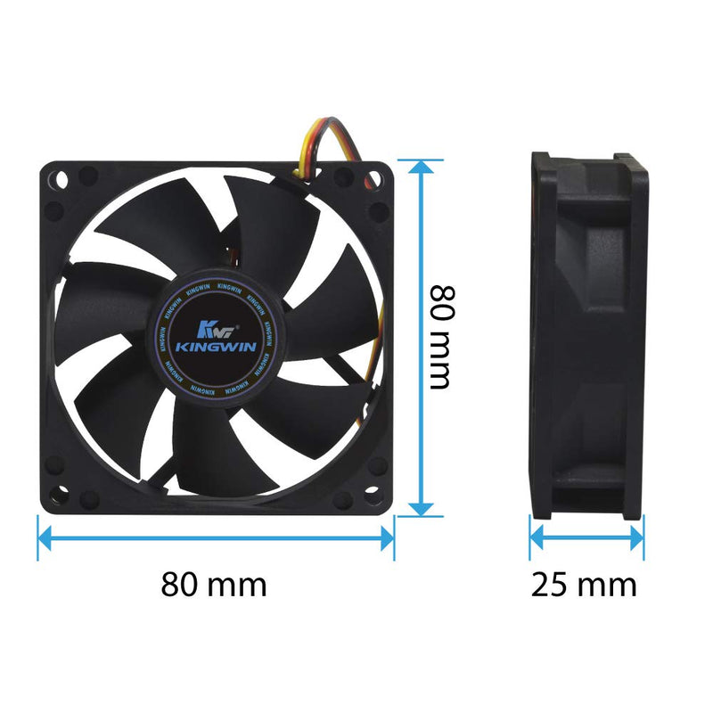  [AUSTRALIA] - Kingwin 80mm Silent Fan for Computer Cases, Mining Rig, CPU Coolers, Computer Cooling Fan, Long Life Bearing, and Provide Excellent Ventilation for PC Cases-[Black] CF-08LB 80 mm