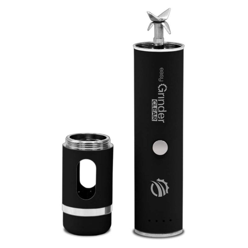 [AUSTRALIA] - Easy Grinder Clear Glass Electric Herb Pollen Catcher Dispenser Coffee Grinders Crusher USB Rechargeable Stainless Steel Blades Black