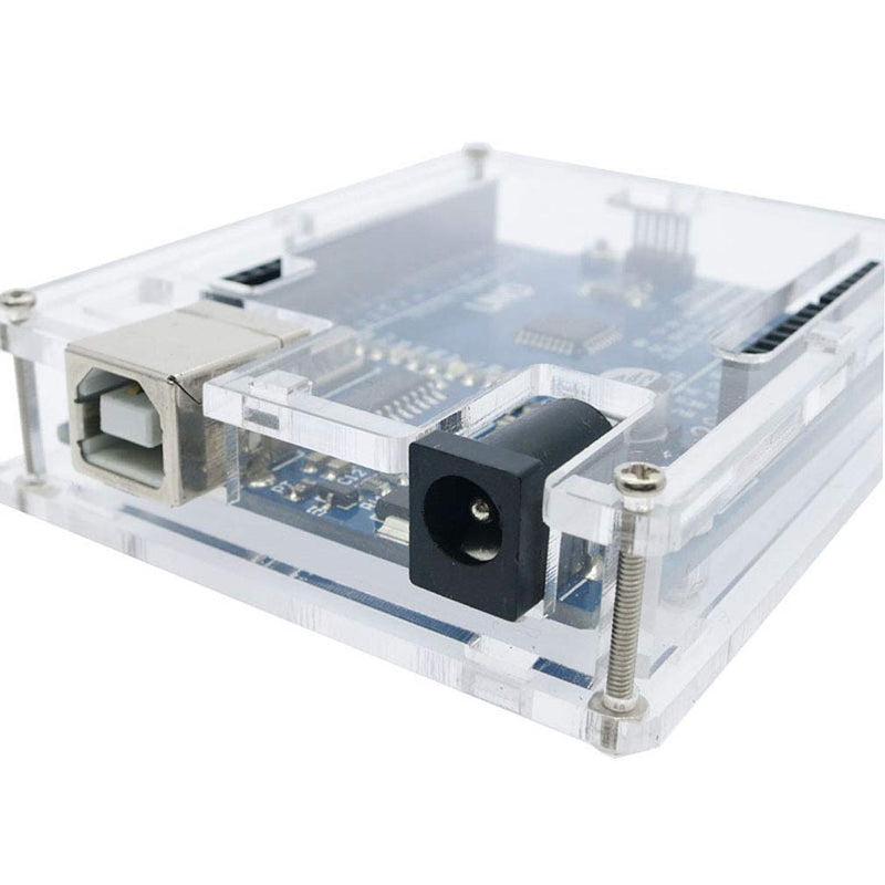  [AUSTRALIA] - HiLetgo 5pcs UNO R3 ATmega328P ATMEGA16U2 Enclosure Case Kits Transparent Acrylic Enclosure Case UNO Case Enclosure Box for Arduino UNO R3 with Screws and Install Instructions Pack of 5