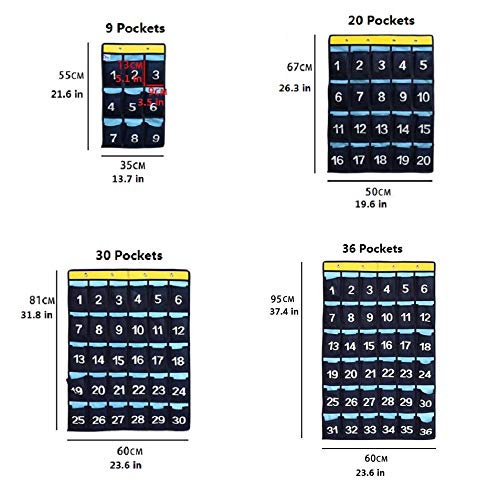  [AUSTRALIA] - ANIZER Numbered Pocket Chart Over Door Hanging Classroom Organizer for Cell Phones Calculators Holders Blue (20 Pockets) 20 Pockets