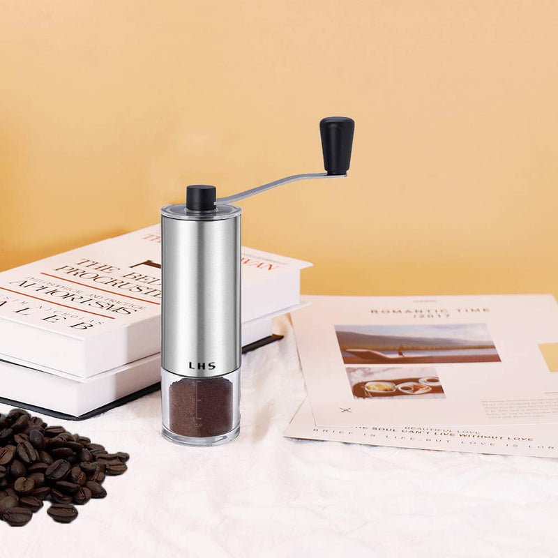  [AUSTRALIA] - Manual Coffee Grinder with Adjustable Ceramic Conical Burr Brushed Stainless Steel Hand Crank Mill for Drip Coffee, Espresso, French Press, Turkish Brew