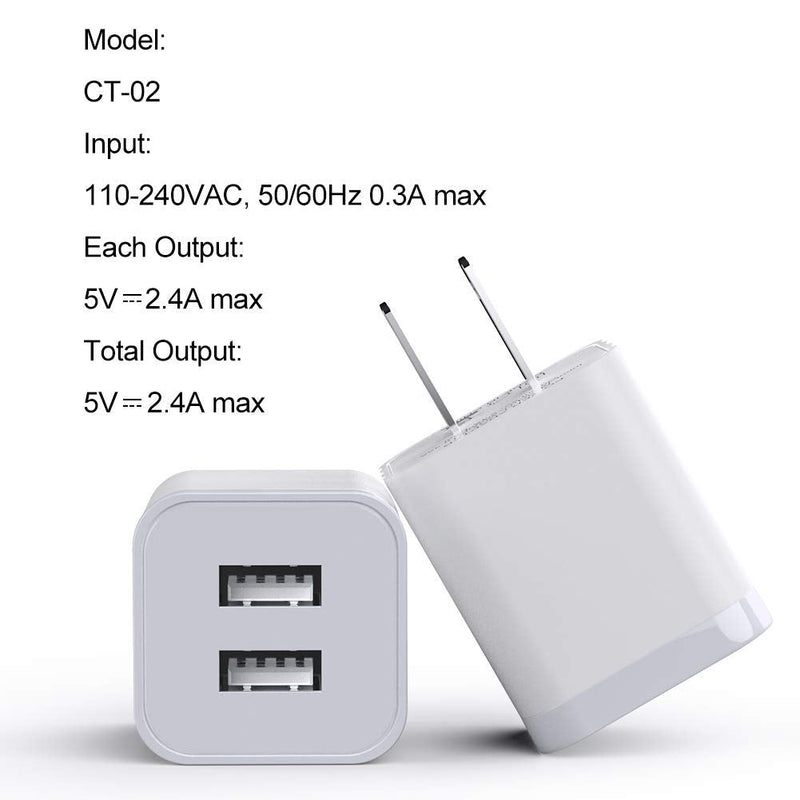  [AUSTRALIA] - CNANKCU iPhone Charger Double USB MFi Certified Cable (6/6FT) with 2 Port Wall Charger Adapters (4-Pack) Fast Charging Block Power Plug Compatible with iPhone 11/Pro/Xs Max/X/8 and More-White