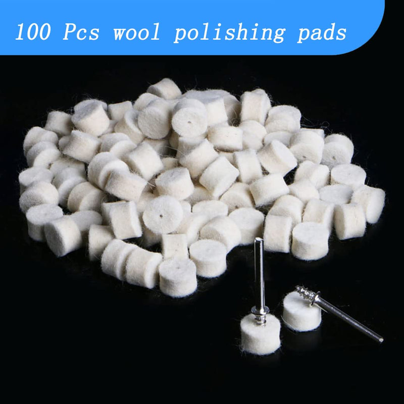  [AUSTRALIA] - Luo ke 100 Pcs 13mm Buffing Dia Wool Felt Polishing Set Buffing Wheel For Rotary Tool With 3mm(1/8 inch) Mandrel
