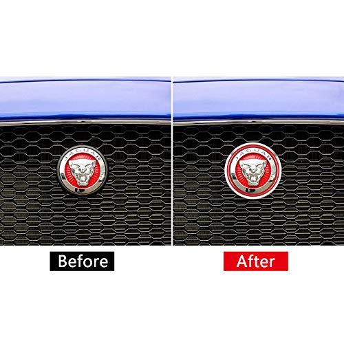 MAXDOOL Aluminum Surrounding Decoration Ring Trim Compatible With Jaguar F-Pace XE XF XJ Front Grille Feline Emblem Stickers (Red) Red - LeoForward Australia