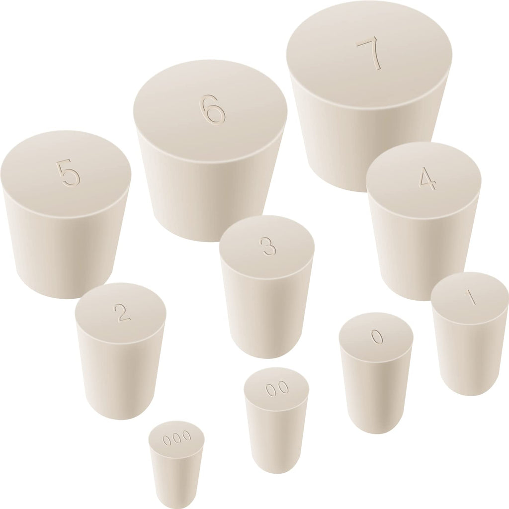  [AUSTRALIA] - 44 Packs Solid Lab Rubber Stoppers Plugs Small White Rubber Cork Stoppers Assorted Waterproof Stoppers,10 Assorted Sizes 000# to 7#